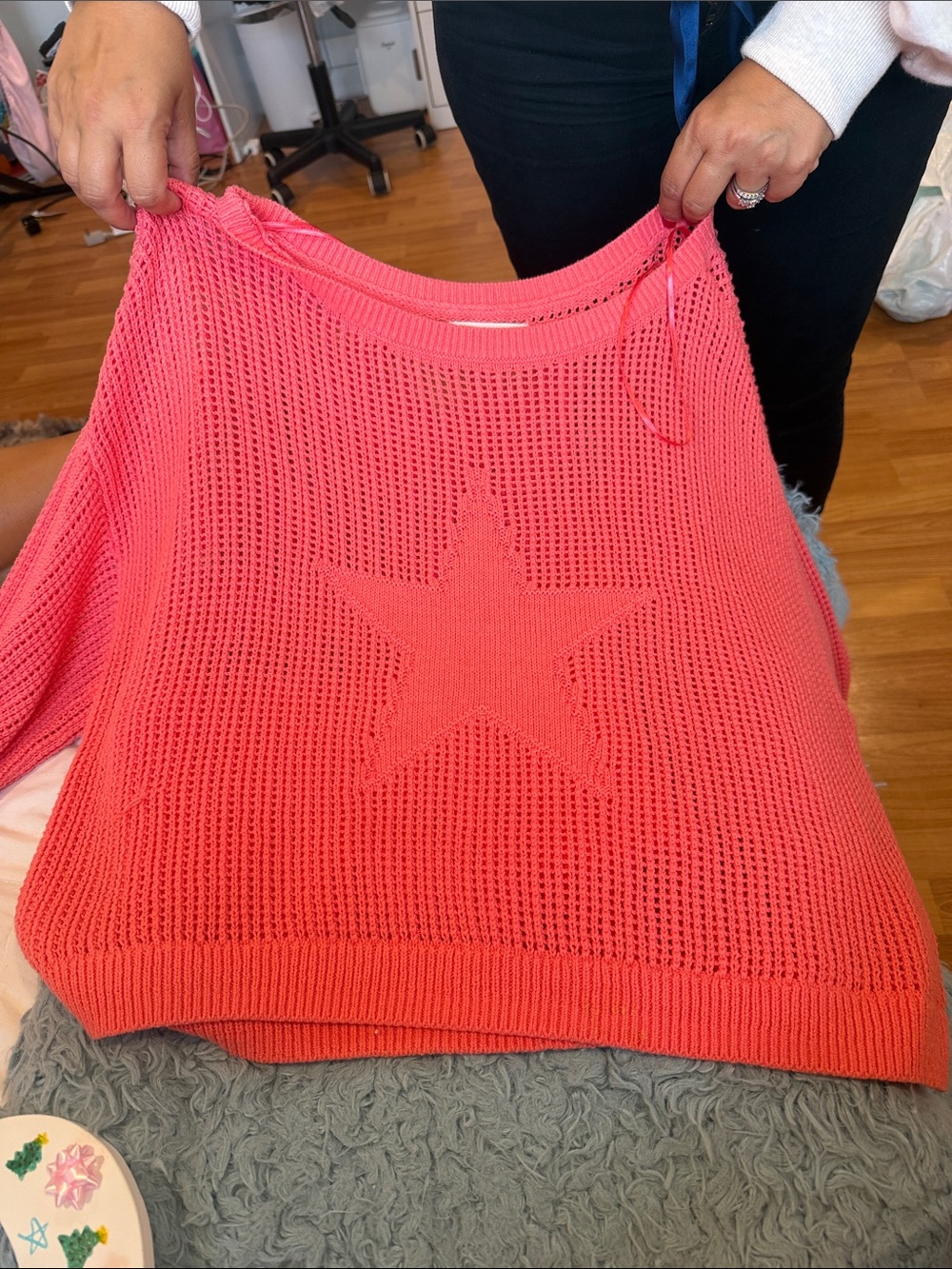 Hollister Coral Knit Star Crewneck Sweater